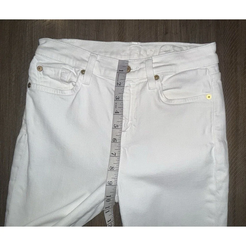 7 Seven For All Mankind High Waist Ankle Skinny Jeans Stretch Raw Hem White 26